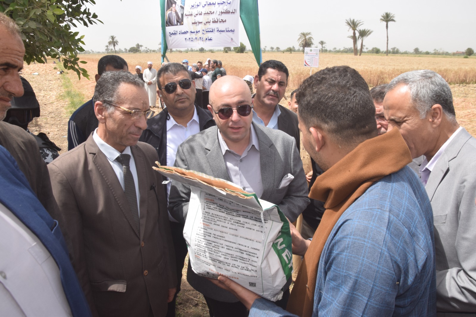 محافظ بني سويف يفتتح موسم حصاد القمح  بإجمالي 108 آلاف فدان 