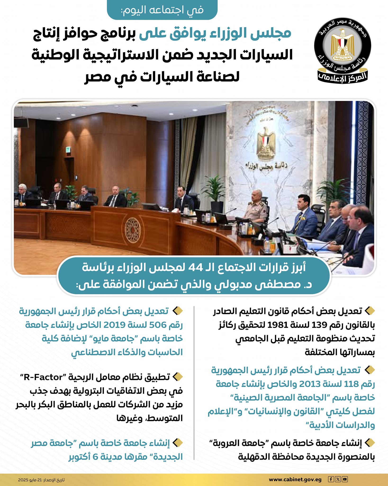 من أهم قرارات اجتماع مجلس الوزراء اليوم  تعديل بعض أحكام قانون التعليم 