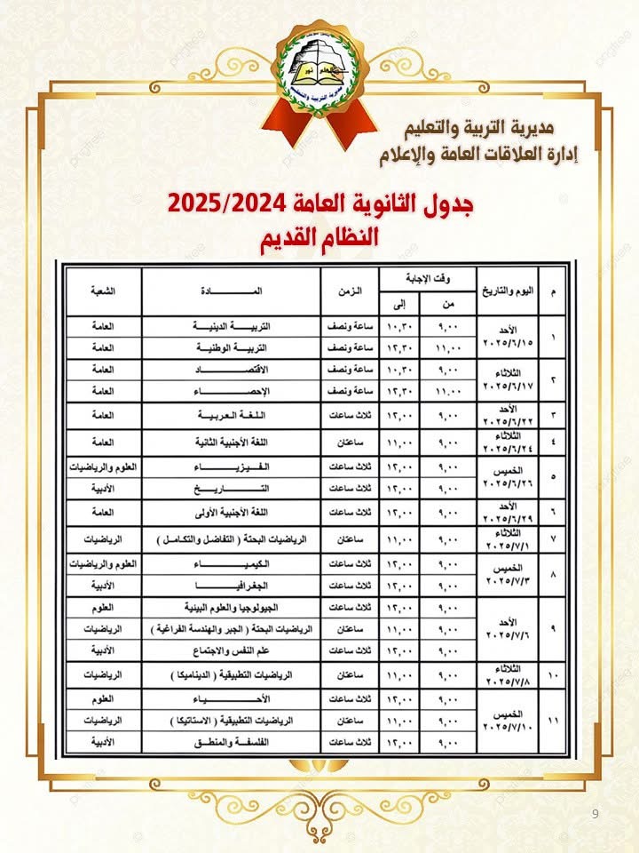 للتذكير قبل انطلاقها غداً الأحد  جدول امتحان الشهادة الثانوية مع تمنياتنا للجميع بالنجاح والتفوق